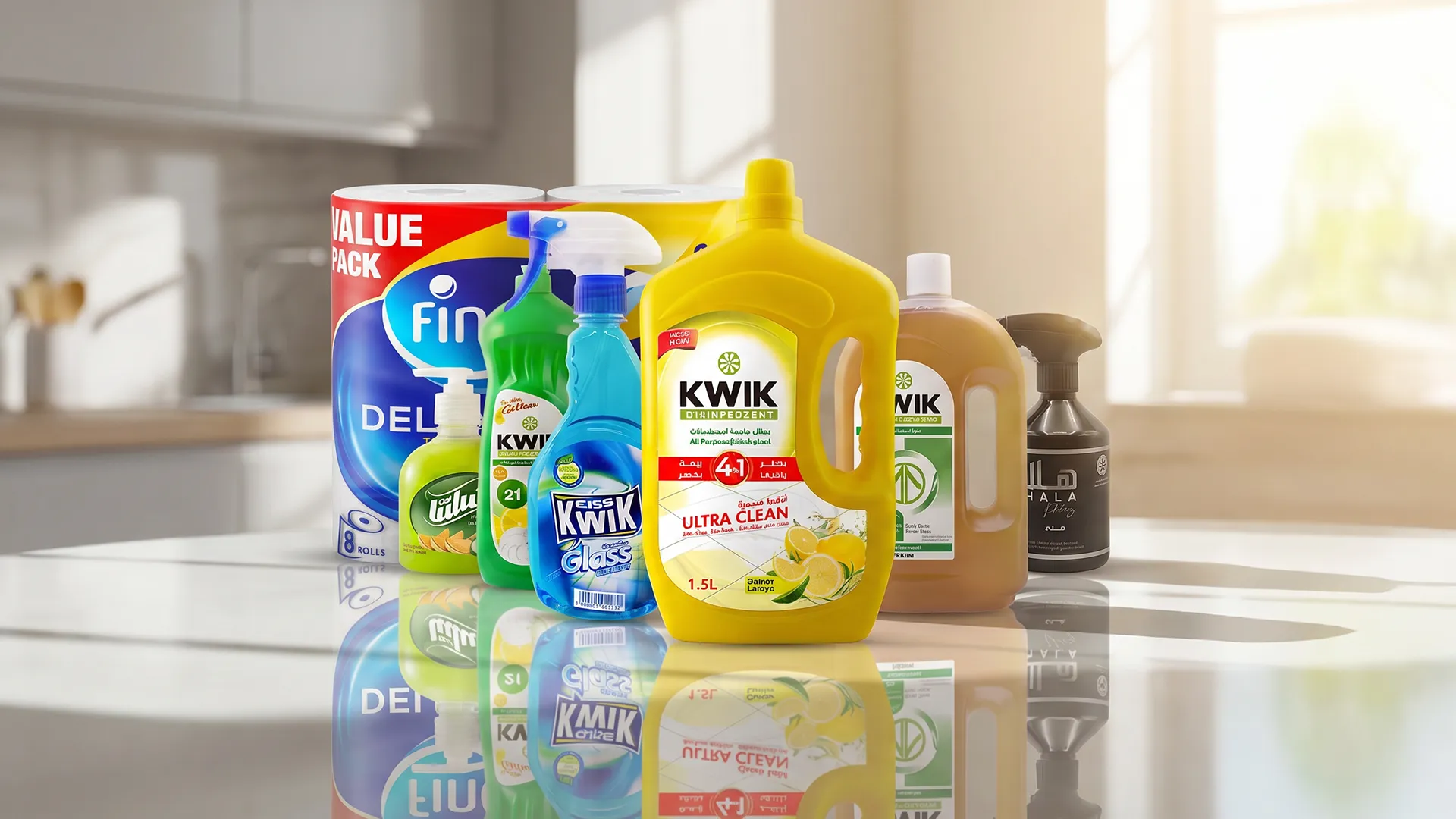 KWIK and LULU on the shelf — household staples in Kuwaiti homes
